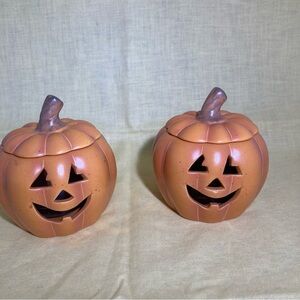 PartyLite Ceramic Pumpkin Votives -2 P8729.Fall Decor with glass votive inserts